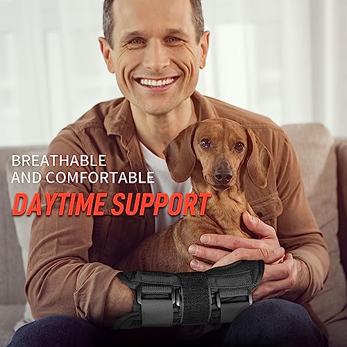 FEATOL Carpal Tunnel Wrist Brace Night Support, Adjustable Left Hand Brace Medium/Large (Pack of 1) Left Hand -Black