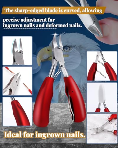 Nail Clippers Set,Toe Nail Clippers for Ingrown & Thick Toenails,Toe Nail Clippers for Thick Nails for Seniors Men Women,Professional Heavy Duty Toenail Clippers with Stainless Steel 4Pcs (red) Ingrown Toenails