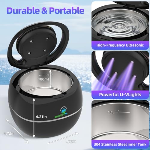 Upgraded Ultrasonic Retainer Cleaner Machine, 45kHz Dental Cleaning Pod for Retainers, Dentures, Aligners, Night Guards, Mouth Guards, Braces, Jewelry & Toothbrush Heads, Portable 180ML Cleaner