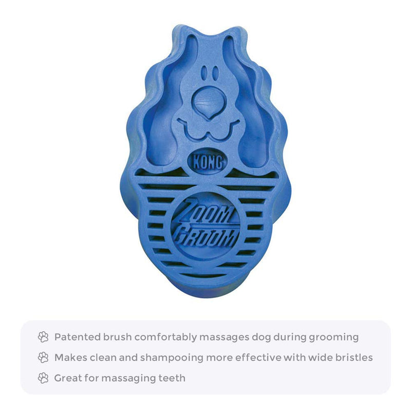 KONG - ZoomGroom - Dog Brush for Grooming and Shampooing - Blue Brush for Large Dogs Standard Packaging