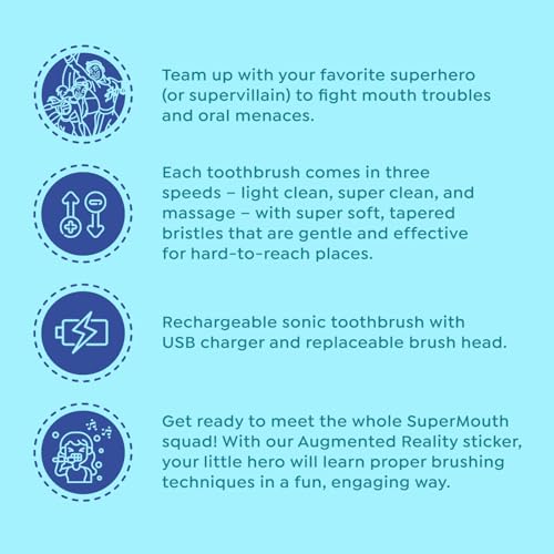 SuperMouth Sidekick Sonic Toothbrush, Rechargeable, Kids 6+, Melo-D