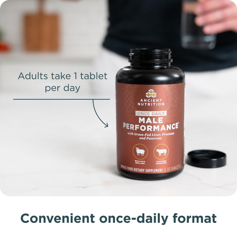 Ancient Nutrition Grass-Fed & Wild Male Performance Tablets, Once Daily | Liver, Prostate, Pancreas Supports Male Performance, Healthy Aging, 30 Count Once Daily Male Performance