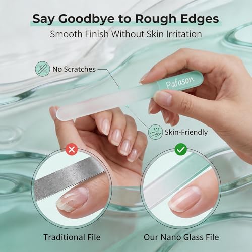 PAFASON Nail Clipper Set Glass Nail File Fingernail and Toenail Cutter Medium Light Green
