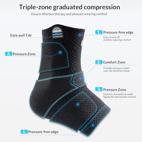 ZOELION Ankle Brace Compression Support with Removable Fishnet Strap, 3D Knit Plantar Fasciitis Relief Achilles Tendonitis Brace, Ankle Compression Sleeve for Pain Relief & Injury Healing, Black/M Black（Pack of 1） M