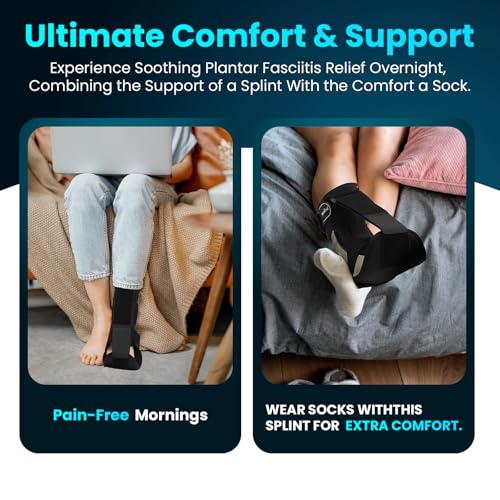 Welnove Plantar Fasciitis Night Splint, Foot stretcher for plantar fasciitis, Foot Brace for Plantar Fasciitis, Support Relief Foot Drop Achilles Tendonitis Day Night - Black, Medium Size