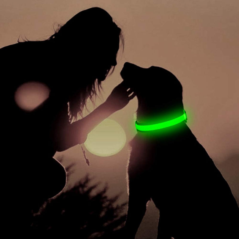 Flashseen LED Dog Collar, USB Rechargeable Light Up Dog Collar Lights, Adjustable Comfortable Soft Mesh Safety Dog Collar for Small, Medium, Large Dogs(Large, Neon Green) - BeesActive Australia