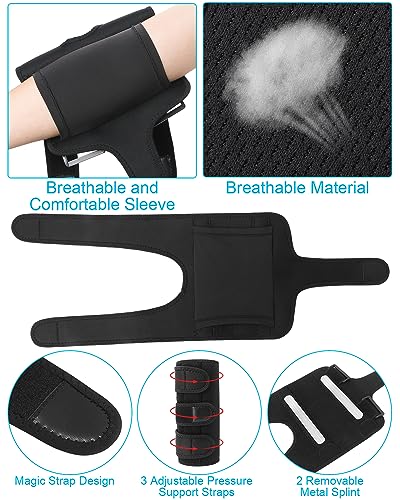 Elbow Brace with 2 Removable Metal Splint for Sleeping, Adjustable Cubital Tunnel Brace with Compression Sleeve for Tennis Elbow, Ulnar Nerve Brace Fit Women Men Relief for Arthritis, Tendonitis
