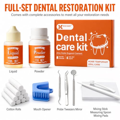 Zinc Oxide Eugenol Cement Dental Care Kit, Instant Tooth Repair Kit, Home Oral Temporary Dental Tooth Fillings, Self-Curing, Strong Bond Dental Cement Kit