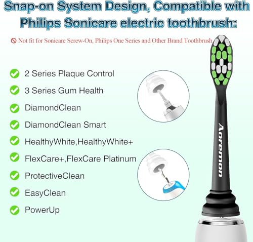 Aoremon Toothbrush Replacement Heads for Phillips Sonicare Replacement Brush Head Compatible with Most Philips Sonicare Click-on Electric Toothbrush, Black 10 Pcs (Pack of 2)