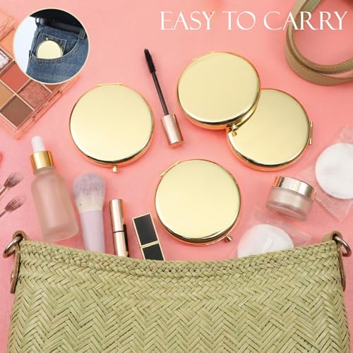 10 Pcs Compact Mirror for Purse, Double-Sided 1X/2X Magnifying Mini Pocket Mirror, Metal Round Shell, Portable Folding Handheld Travel Makeup Mirrors, Elegant Gold