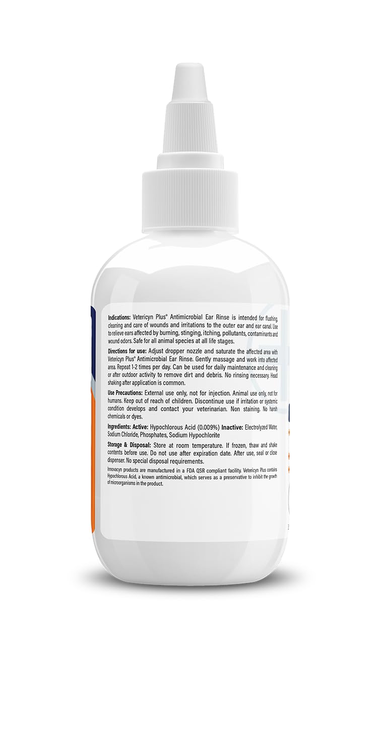 Vetericyn Plus Dog Ear Rinse | Dog Ear Cleaner to Soothe and Relieve Itchy Ears, Safe for Cat Ears, Rabbit Ears, and All Animal's Ear Problems. 3 Ounces - BeesActive Australia