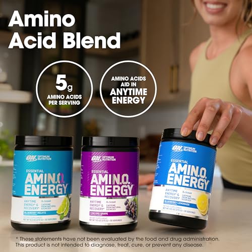 Optimum Nutrition Amino Energy Powder, Concord Grape, 9.5 Oz 9.5 Ounce (Pack of 1)