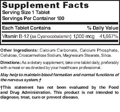 Nature's Blend Vitamin B-12 1000 MCG, 100 Tablets - Boosts Energy, Supports Nerve Health, Enhances Metabolism, and Promotes Red Blood Cell Formation