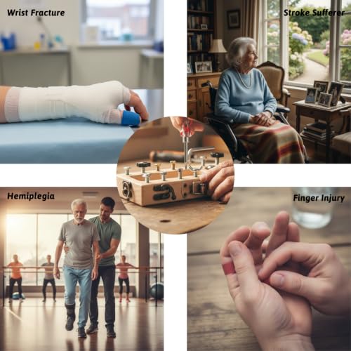 14-Hole Wooden Therapy Pegboard Multifunctional Finger Dexterity Grip Strength Trainer for Fine Motor Skills Hand-Eye Coordination Ideal for Home Office Occupational Therapy