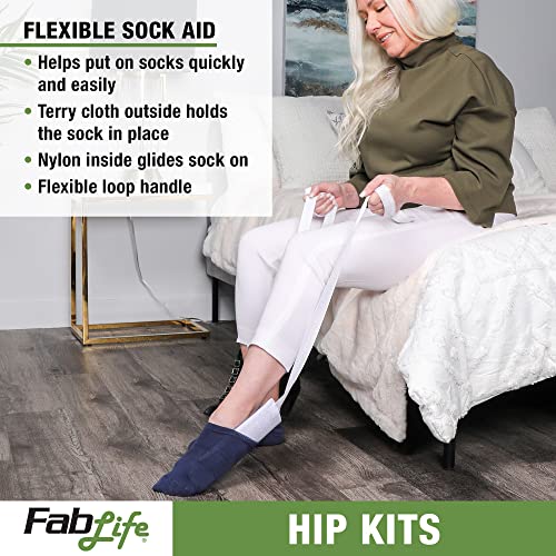FabLife Hip Kit Daily Living Aids for Mobility, Hip Replacement Recovery, Knee and Back Surgery Includes Grabber Reacher, Bath Sponge Stick, Flexible Sock Aid, Shoehorn 26" Reacher, Metal Shoehorn With Flexible Sock Aid, Sponge