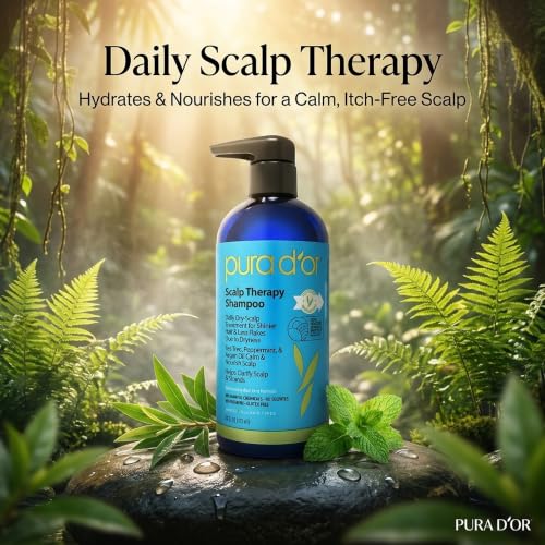 PURA D'OR Scalp Therapy Shampoo for Dryness and Buildup Care, 16oz Tea Tree Peppermint 16 Count (Pack of 1)