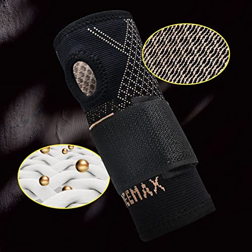 INDEEMAX Copper Wrist Compression Sleeve 1 Pair, Comfortable Hand Brace Support with Strap for Arthritis, Tendonitis, Sprains, Workout, Carpal Tunnel - Left & Right - Women and Men L Black New