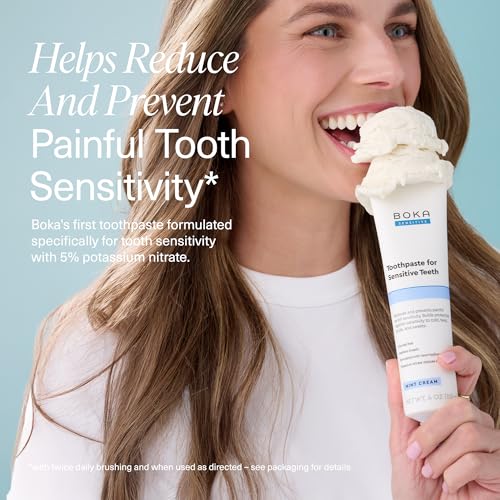 Boka Sensitive Toothpaste - Fluoride Free, 5% Potassium Nitrate, Nano Hydroxyapatite, 4oz with Boka Brightboost Whitening Powder