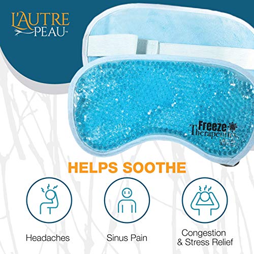 USA Merchant - Hot/Cold Plush Gel Bead Relief Wrap | Freeze Therapeutics by L'AUTRE PEAU | Hot Or Cold Reusable Ice Packs with Flexible Beads (Blue Full Eye Mask) Blue Full Eye Mask