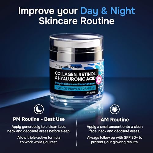 SimplyVital Face Moisturizer Retinol Collagen Hyaluronic Acid Cream 1.7 oz 1.7 Fl Oz (Pack of 1)