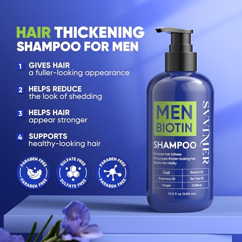 Svvimer Hair Growth Shampoo for Men - Biotin Thickening Shampoo with Rosemary Tea Tree Oil Caffeine for Hair Loss and Thinning - 13.5 Fl Oz (Pack of 1) 13.5 Count (Pack of 1)