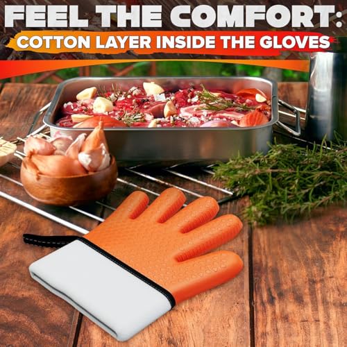 Silicone Grill Gloves for Cooking, Non-Slip and Heat Resistant Material Orange