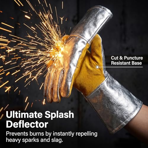 QWORK High Temperature Aluminized Welding Gloves, 14-Inch Heat Resistant Safety Workwear for Smelting & Metal Industries, 972°F Resistance
