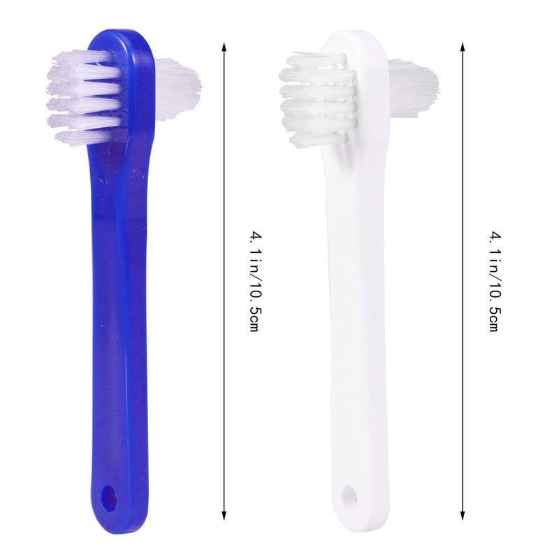 ARTIBETTER 2Pcs Denture Double-sided False Teeth Toothbrush Denture Cleaning Tool (White + Blue)