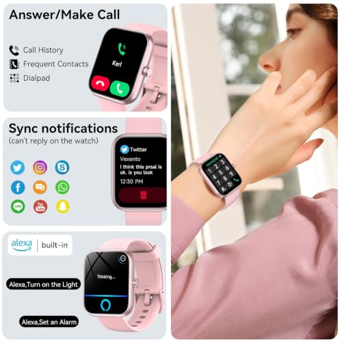 Smart Watch with Alexa Built-in 1.83" HD 2026 Health Fitness Tracker Bluetooth Calls and Notifications 120+ Sport Modes Heart Rate Sleep Monitor Fitness Watch IP68 Waterproof iPhone Android (Pink) Pink