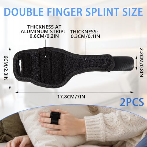 2 Pcs Trigger Finger Splint for Double Digits, Finger Brace Support Buddy Immobilizer for Middle, Index, Ring, Pinky, Joint Pain,Knuckle Brace for Arthritis, Tendonitis