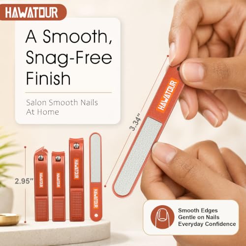 HAWATOUR 4 Pcs Nail Clippers Set with Nail File, Terracotta Red