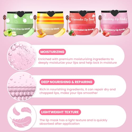4 PCS Lip Scrub and Mask Set, Apple Bee Honey Pot Lip Balm