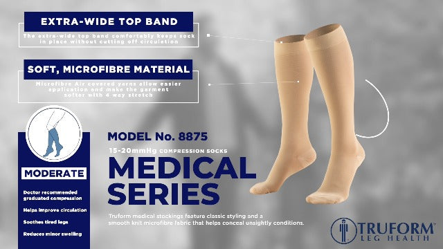 Truform 15-20 mmHg Compression Stockings, Men & Women Medical Closed Toe Beige Medium
