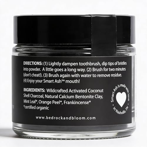 Smart Ash - Natural Charcoal Teeth Whitening Powder, Brightens Smile, Removes Surface Stains, Fluoride Free Toothpaste Alternative