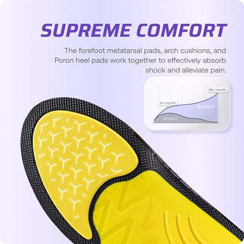 VALSOLE Heavy Duty Support Pain Relief Orthotics - 220+ lbs Plantar Fasciitis High Arch Support Insoles for Men Women, Flat Feet Orthotic Insert, Work Boot Shoe Insole, Absorb Shock with Every Step MEN 8-8 1/2 | WOMEN 10-10 1/2--(270mm) Yellow & Purple