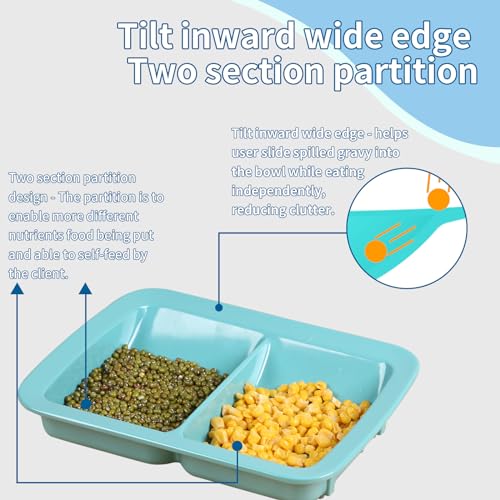 EZ Assistive Adaptive divided Plates with Extra Wall,Spill-proof plate for Elderly, Non-slip Disabled Products for Handicapped to self-feeding (Melamine 2-Compartment Dinner plate) Melamine 2-Compartment Dinner plate