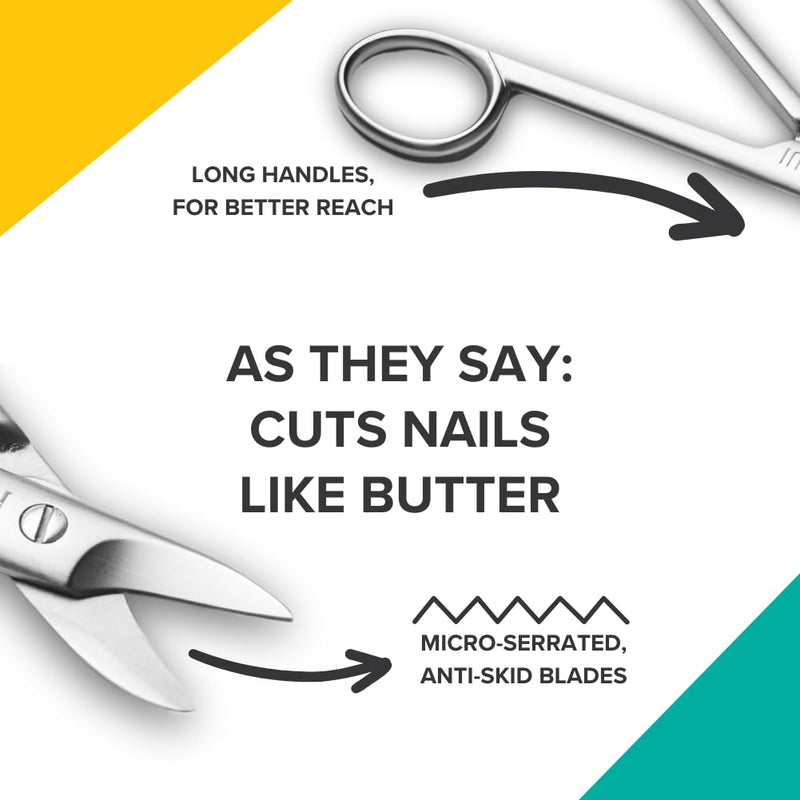 Rui Smiths Pro Precision Toenail Scissors | Stainless Steel Pedicure Trimmer Cutter with Micro-Serrated, Anti-Skid Cutting Edges and Long Handles For Hard Nails | Made in Solingen, Germany - BeesActive Australia