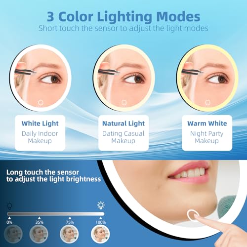 20X Magnifying Mirror with Lights, 20X Magnified Mirror with 3 Suction Cups Black-20x 6"L x 6"W