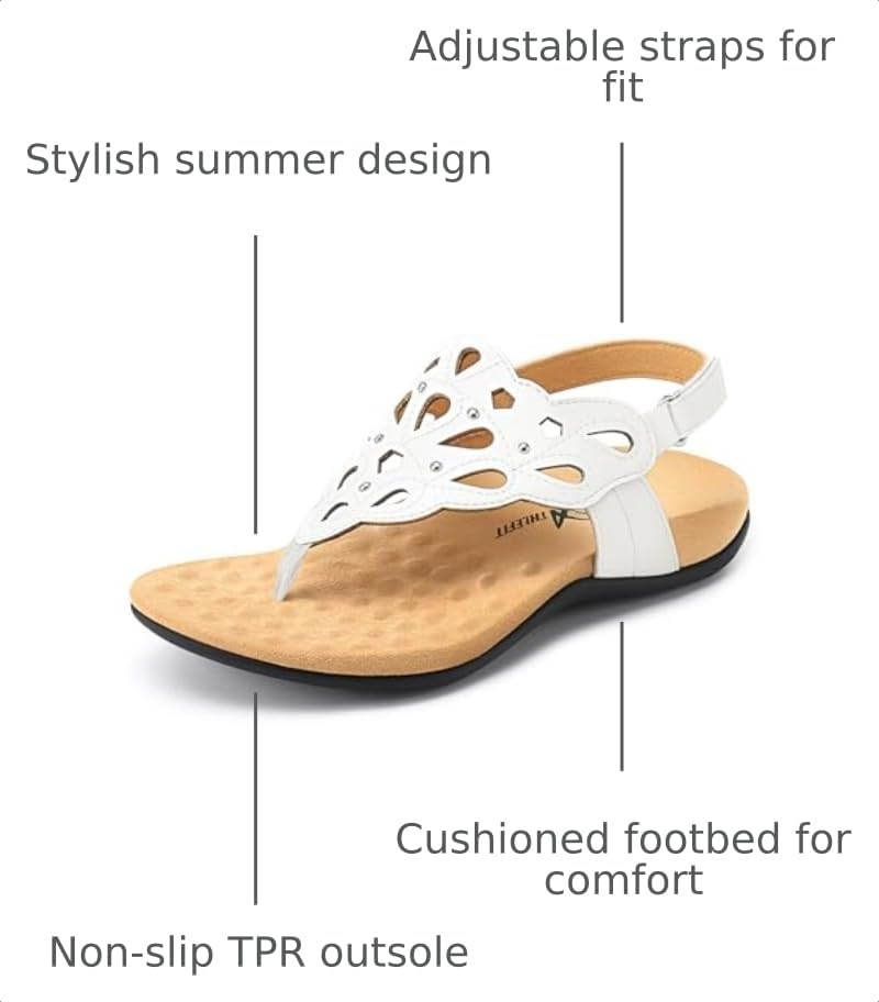 Athlefit Women's Orthopedic Flat Sandals with Arch Support 8 White