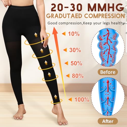 CASMON 2 Pairs Medical Compression Pantyhose 20-30 mmHg for Women & Men, Footless Compression Tights High Waist Graduated Support Compression Leggings for Varicose Veins Edema X-Large Black+Beige