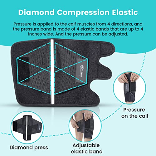 Sylong Calf Compression Wrap Brace for Men & Women, for Swelling Torn Calf Muscle, Diamond-shaped Elastic Band for Pressure, fit Varicose Vein Pain Relief -L/XL L/XL Black 1