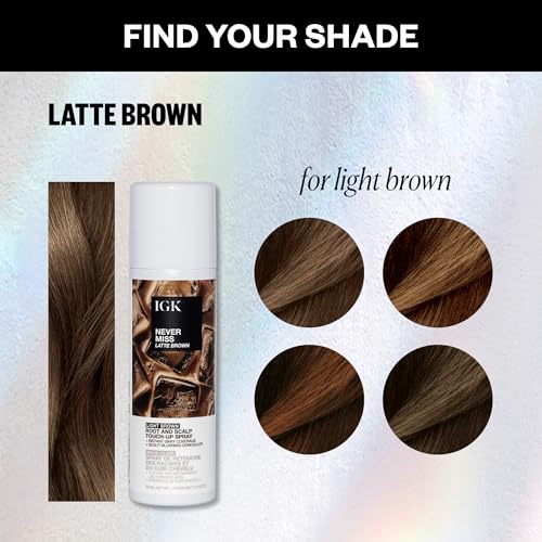 IGK NEVER MISS Root & Scalp Touch-Up Spray – Light Brown | Temporary Gray Root Concealer for Thinning Hair | Waterproof, Sweat-Resistant, No Flaking | With Biotin, Rosemary & Squalane | 2oz