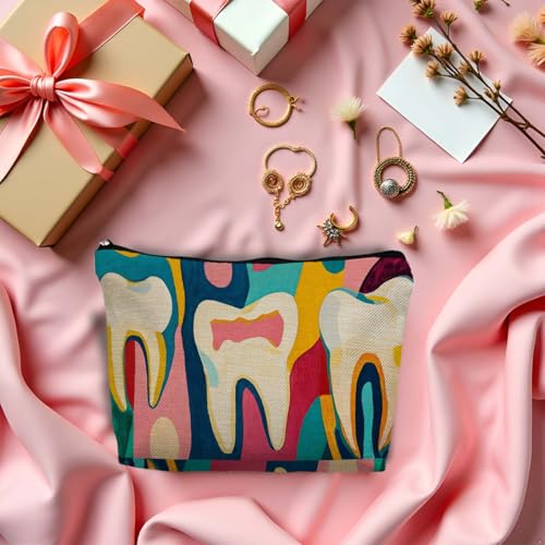 Dentist Gifts Makeup Cosmetic Bag for Women, Dental Assistants Hygienist Gifts, Abstract Tooth Dentist Dental Portable Travel Toiletry Bag Zipper Makeup Pouch Dental two