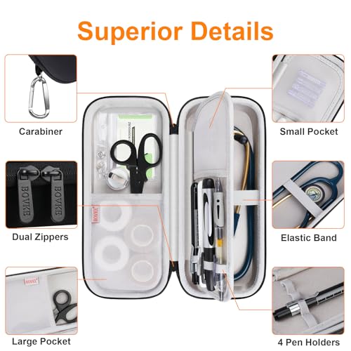 BOVKE Stethoscope Case Nurse Tool Sets Contains Stethoscope Case, Black PU Leather_Black