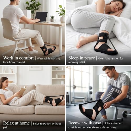 Upgraded Adjustable Night Splint, Relief for Plantar Fasciitis, Foot Drop, Achilles Tendonitis, Fits all foot size, Women & Men