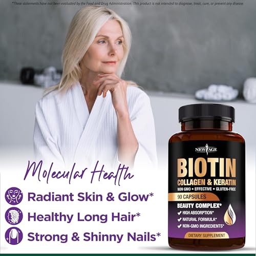 NEW AGE Biotin Collagen Keratin Hyaluronic Acid - 50,000mcg Hair Growth Vitamins for Men and Women, Nails, Hair, Skin Vitamins and DHT Blocker with Vitamin E Folic Acid Pumpkin Seed MSM- 180 Count 180 Capsules (Pack of 2)