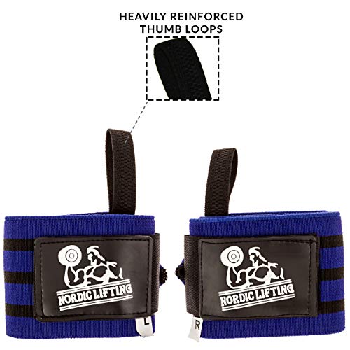 Nordic Lifting Elbow Compression Sleeves (1 Pair, Medium) and Wrist Wraps Super Heavy Duty (1 Pair/2 Wraps) Blue