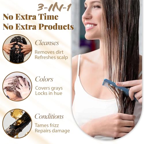 Blonde Brown Hair Dye Shampoo 3 in 1, Instant & Long-lasting Natural Hair Color Shampoo for Women & Men, Semi Permanent, Root Touch Up, Champu para Canas, Damage-Free, Easy Home DIY Salon, 16.9 Fl Oz Blonde Brown