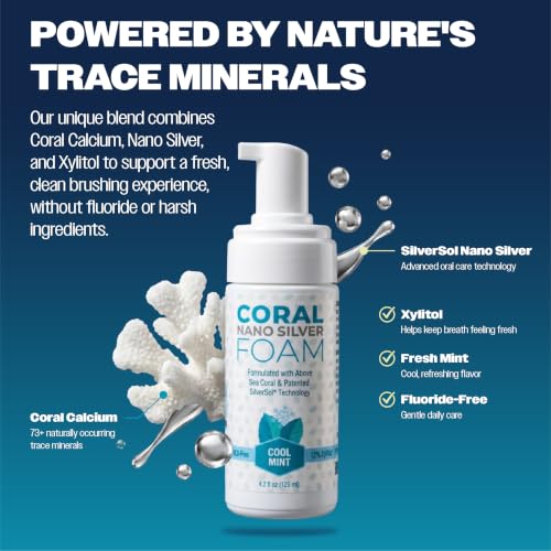 Fluoride Free Foam Toothpaste Coral Calcium Nano Silver Natural Mint 4oz 4.2 Ounce (Pack of 1)