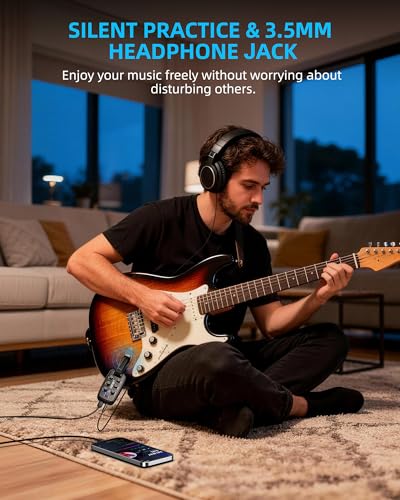LEKATO PA-2 Guitar Headphone Amp for Electric Guitar Headphone Amplifier for Portable Practice, 9 Amp Models, 3 Mod Effects, 3 Space Effects, with Bluetooth Receiver, USB OTG Recording Black-us US Version